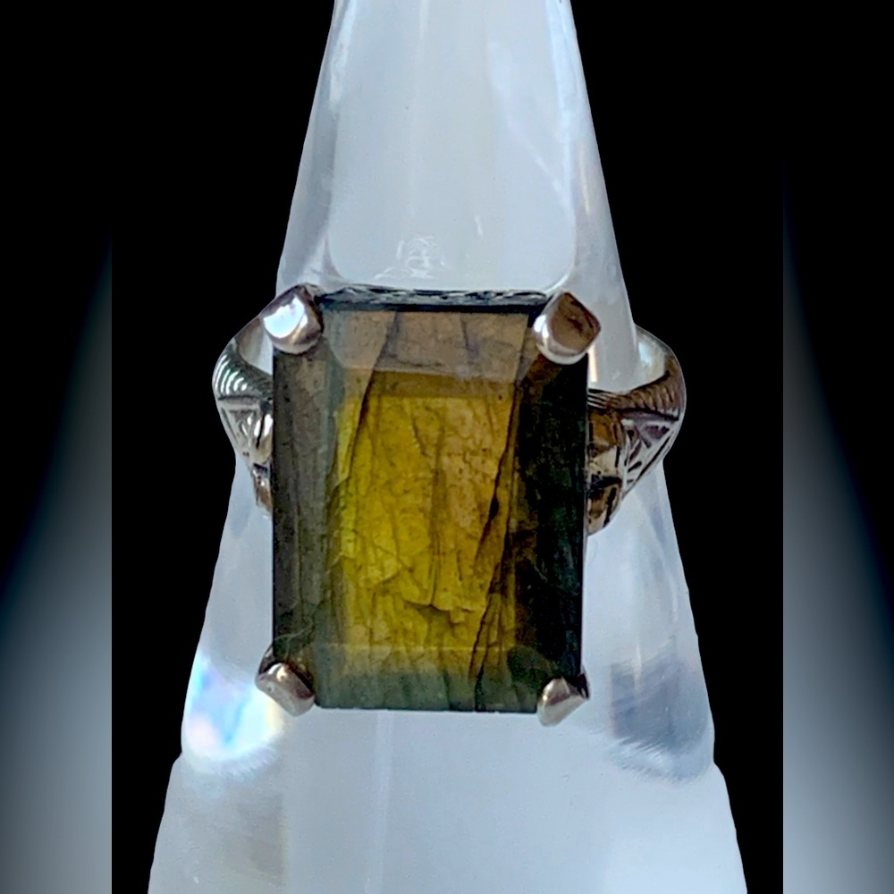 YS Labradorite Gemstone Sterling Silver Ornate Filigree Woman’s Ring Jewelry